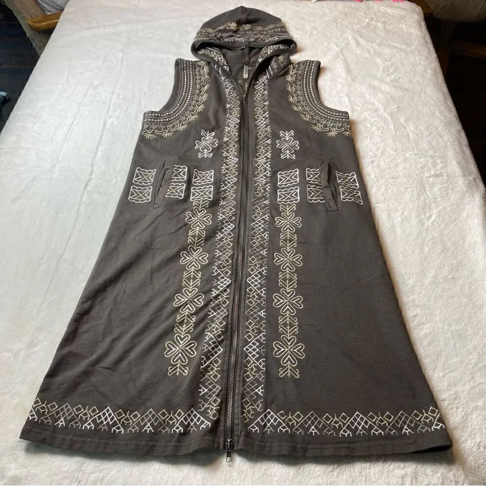 Monoreno Gray Sleeveless Hooded Full Zip Dress Size Medium